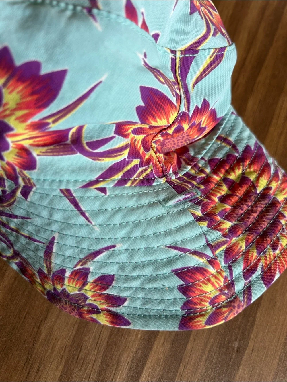 Patagonia Baby Reversible Aqua Bucket Hat with Pink & Orange Floral Print